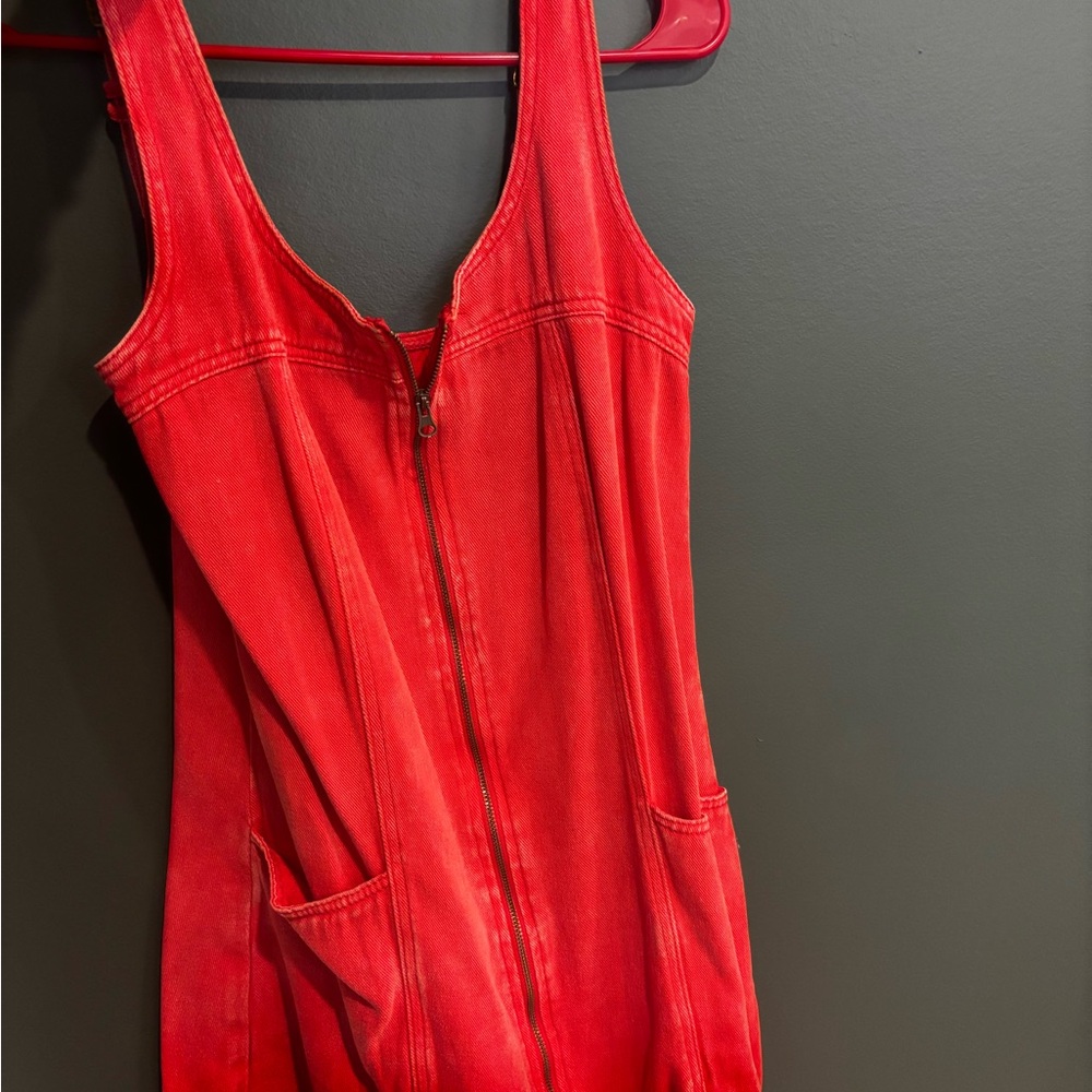 Red Sleeveless Denim Dress